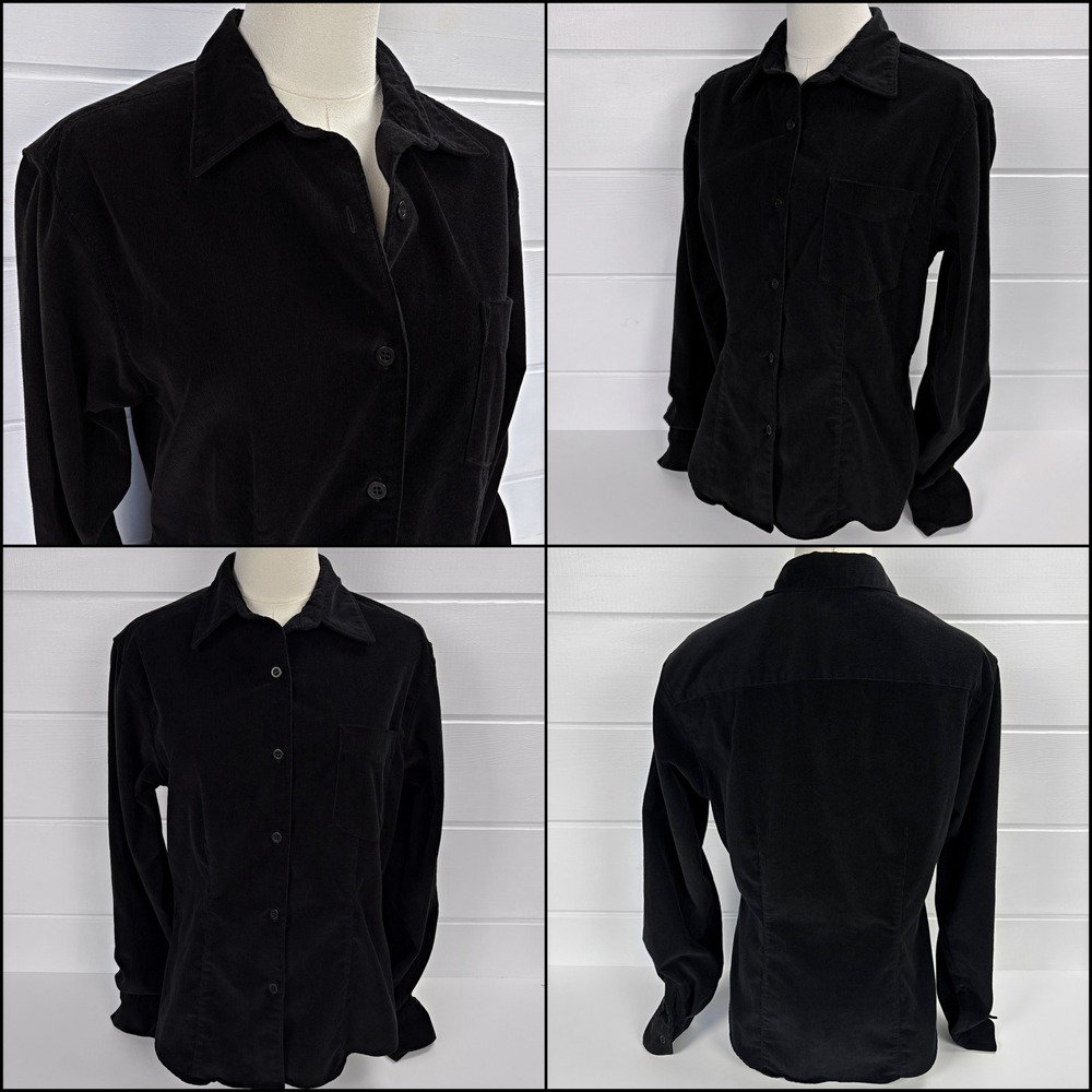 RARE Vtg 90s J Crew‎ Black Corduroy Shirt M Dark Academia Holiday Romantic Goth - Picture 9 of 12